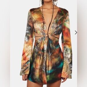 NWT Jaded London Orbit Satin Dress Soleil Print SZ 8